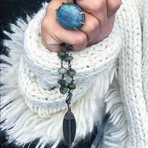 NWT $1,098 Ela Rae Labradorite Diamond Pendant Lariat Necklace ~ Gorgeous!